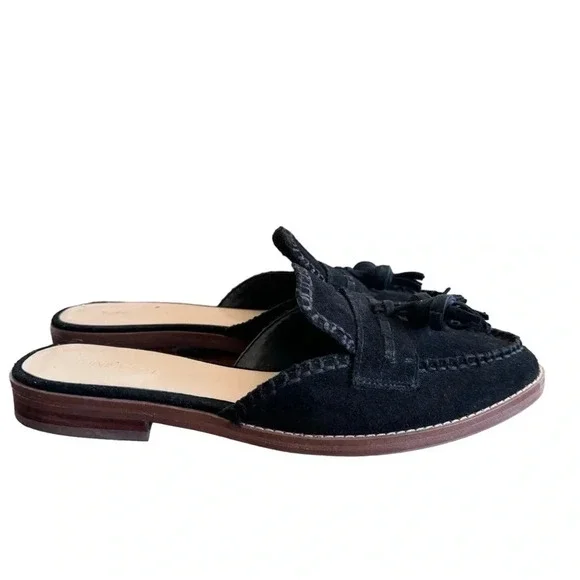 Nine West Black Suede Leather Tasseled Flat Mules Womens size 8.5 - Picture 7 of 13